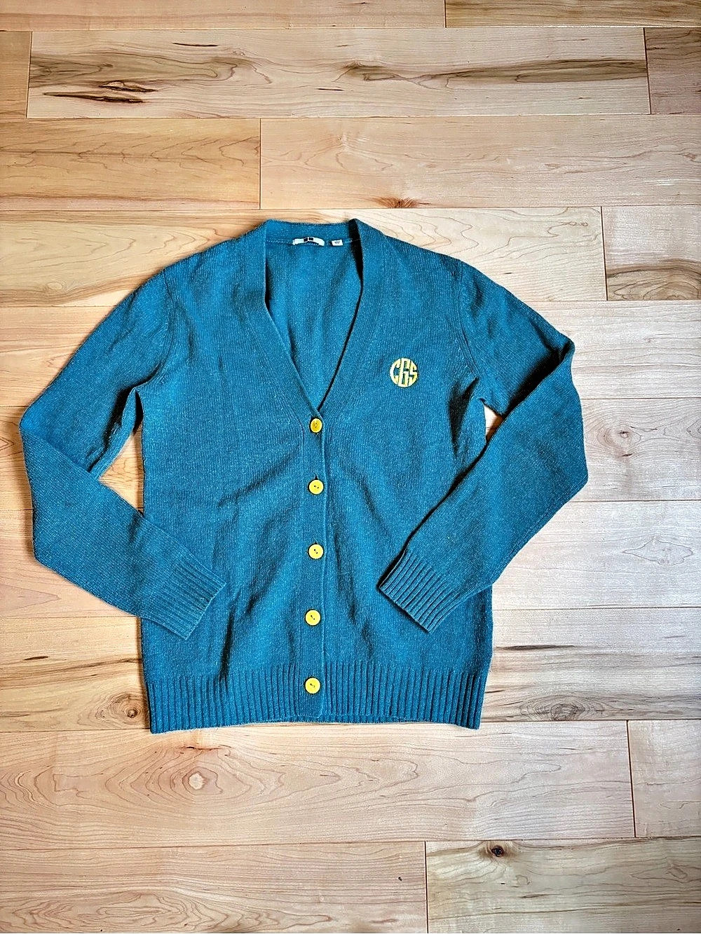 Uniqlo Teal Embroidered Wool Blend Cardigan